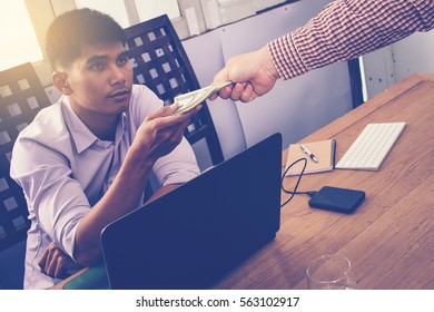 Worker Taking Money After Overtime Work Done