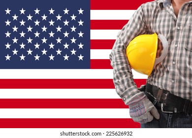 Worker And Usa Flag For Working On Labor Day