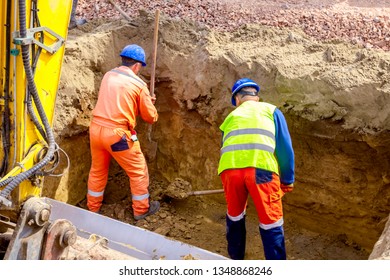 Worker Using Shovel Realign Excess Ground Stock Photo 1348868246 