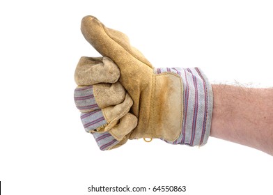 Worker Wearing Leather Work Glove Giving the Thumbs Up Sign