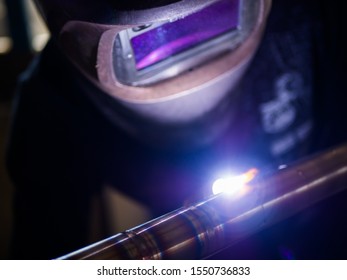 Worker Welding Stainless Pipe Using Tig Stock Photo 1550736833