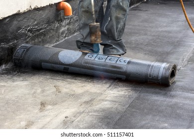 Roofer Gas Burner Roll Tar Paper Stock Photo 93813538 