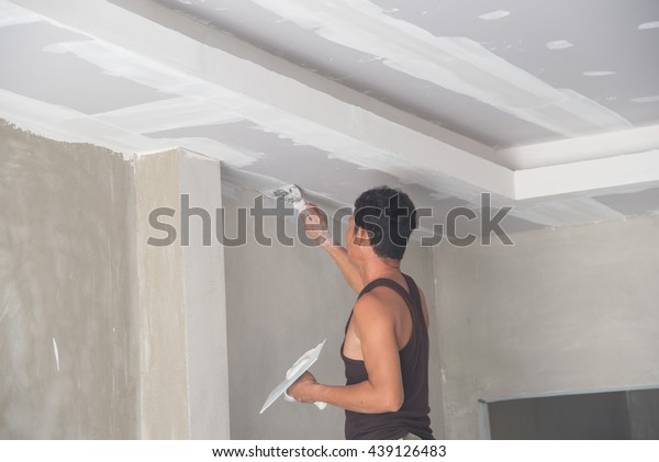 Worker Working Manual Wall Plastering Tools Stock Photo Edit Now