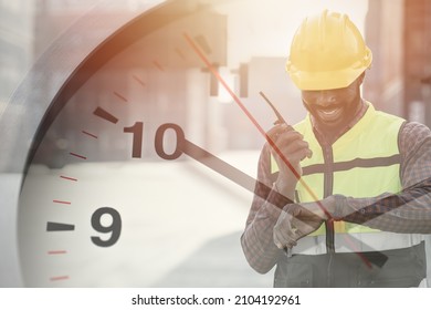 Worker working times or working hours of labor shipping cargo logistic industry.
