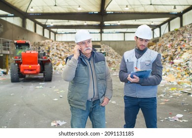 Workers Central Conveyor Of The Waste Sorting Plant