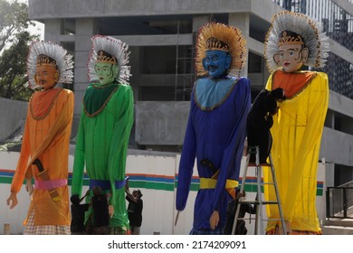 Workers Install Giant Betawi Ondels At Taman Ismail Marzuki (TIM), Jakarta On June 22, 2021.