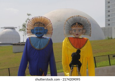 Workers Install Giant Betawi Ondels At Taman Ismail Marzuki (TIM), Jakarta On June 22, 2021.