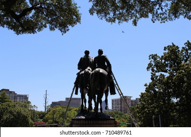 Workers Prepare To Remove Confederate Statue In Robert E Lee Park, Dallas, Texas.