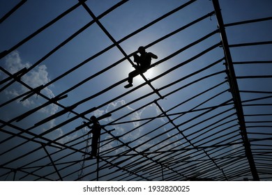 Workers Set Up A Temporary Tent Inside The Pashupatinath Temple  Premises To Prepare For The Upcoming Hindu Festival Of Shivaratri On Monday, 8 March, 2021 Kathmandu Nepal.