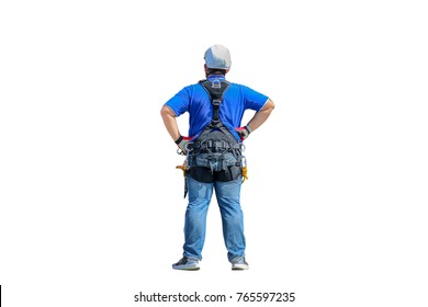 Workers Wear Safety Harness, Protective Equipment Isolated On Whitd Background