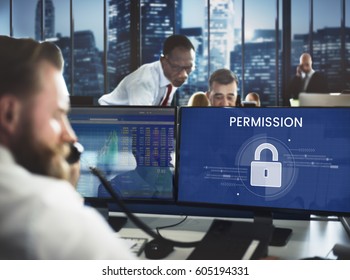Workers working on computer network graphic overlay