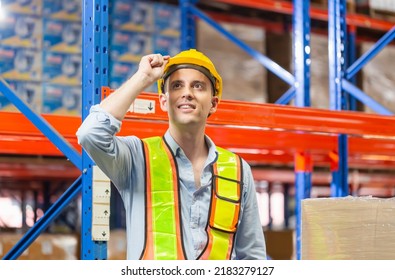 Workers Working In Warehouse, , Foreman Worker Checking Inventory And Working In Factory Warehouse, Manager Man In Warehouse