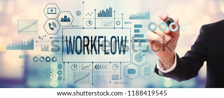Workflow with businessman on blurred abstract background