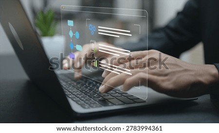 Workflow concept with task management, process optimization and team collaboration. Business workflow system improving efficiency, productivity and operational performance.