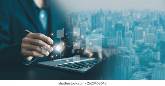 workflow process, model flow diagram of work. concept of design for automation flowchart of business, programming to streamline strategy. scheme chart of solution business, implement software