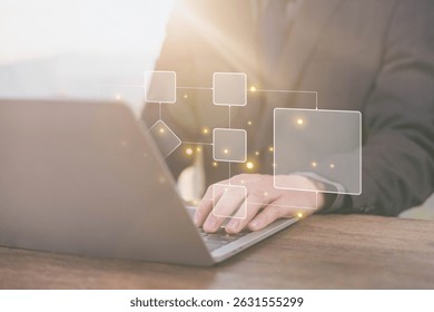 workflow process, model flow diagram of work. concept of design for automation flowchart of business, programming to streamline strategy. scheme chart of solution business, implement software