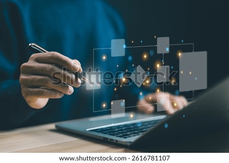 workflow process, model flow diagram of work. concept of design for automation flowchart of business, programming to streamline strategy. scheme chart of solution business, implement software