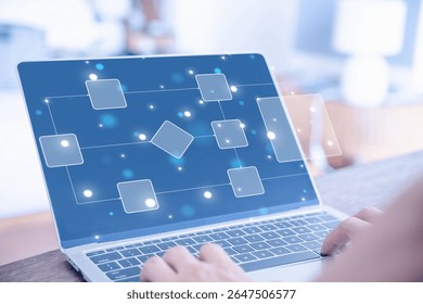 workflow process, programming to streamline strategy, and implement software. Concept of design for automation flowchart of business, model flow diagram of work. Scheme chart of the solution business