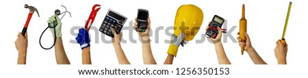 workforce - various profession workers with work tools in hands