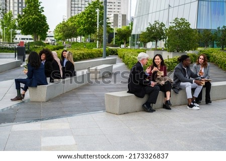 Workgroup at lunch break in financial district