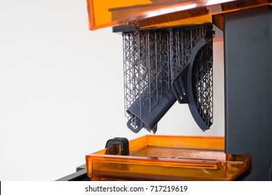 Working 3d Printer Close Up. Automation Technology 3D Printing Of Modern Swimming Mask.