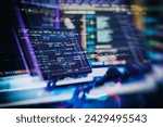 Working atmosphere of a programmer at home, background. Programming code abstract