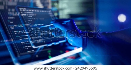 Working atmosphere of a programmer at home, background. Programming code abstract