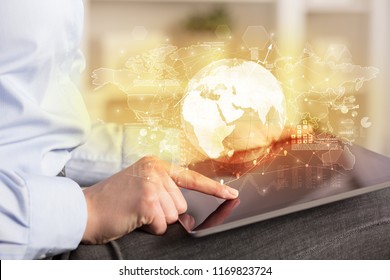 Working business woman with global reports and stock market change concept