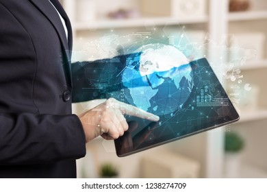 Working business woman with global reports and stock market change concept