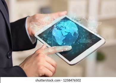 Working business woman with global reports and stock market change concept