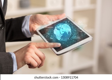 Working business woman with global reports and stock market change concept