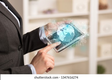 Working business woman with global reports and stock market change concept
