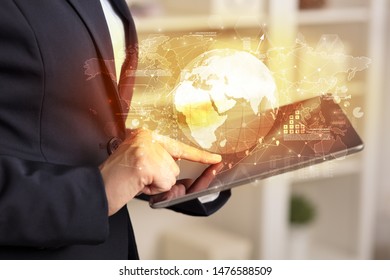 Working business woman with global reports and stock market change concept