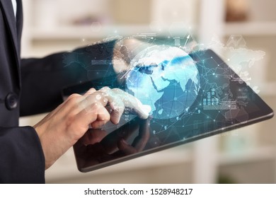 Working business woman with global reports and stock market change concept
