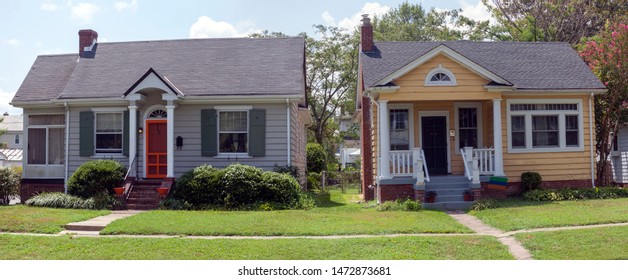 Working Class Bungalow Homes In Residential Neighborhood.