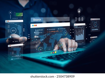 Working Data Analytics and Data Management Systems and Metrics connected to corporate strategy database for Finance, Intelligence, Business Analytics with Key Performance Indicators, social network