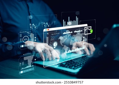 Working Data Analytics and Data Management Systems and Metrics connected to corporate strategy database for Finance, Intelligence, Business Analytics with Key Performance Indicators, social network