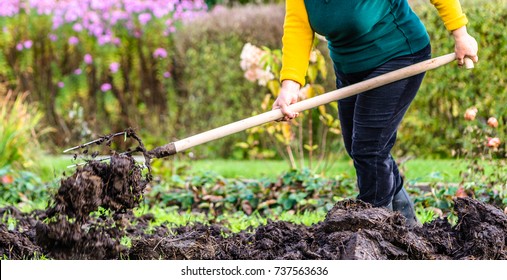 Working farmer in the garden. Organic fertilizer for manuring soil, preparing field for planting in spring, bio farming or autumn gardening concept - Powered by Shutterstock