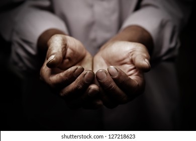 working hands of old man