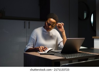 Working Late. Young Black Woman Working From Home