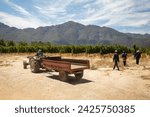 Working men in the Wine fields with mountains