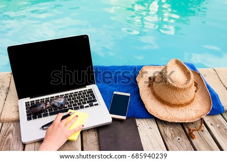 Working next to the pool