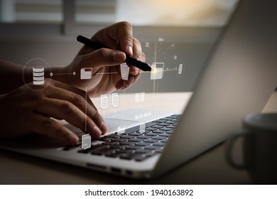 IT working on computer Business processes  Document Management System (DMS) progress planning and chart - Shutterstock ID 1940163892