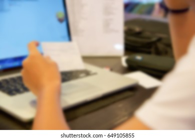 working on desktop computer in laboratory on Technology background