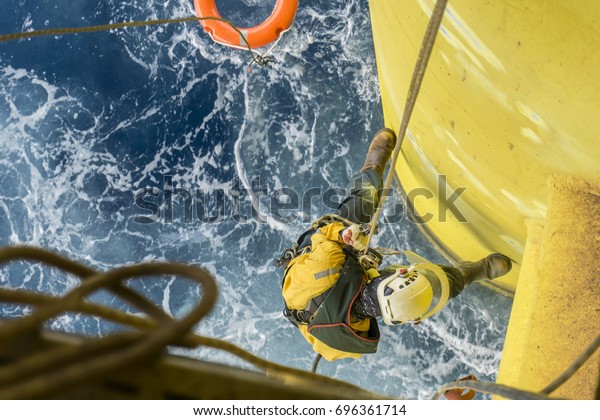 Working Overboard Commercial Abseiler Complete Personal Stock Photo ...