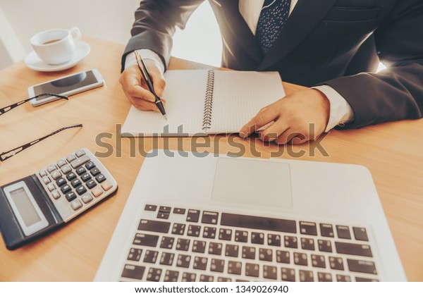 Working Process Startup Businessman Working Wood Stock Photo Edit