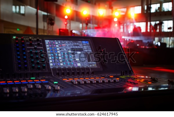 Working\
sound panel on background of the concert\
stage