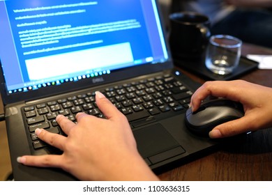 Working Woman With A Laptop, Often Called A Notebook Computer Or Just Notebook, Is A Small, Portable Personal Computer With A Clamshell Form Factor, Having, Typically.