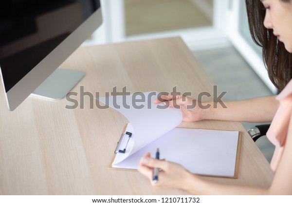 Working Woman Sitting Her Desk Office Stock Photo Edit Now