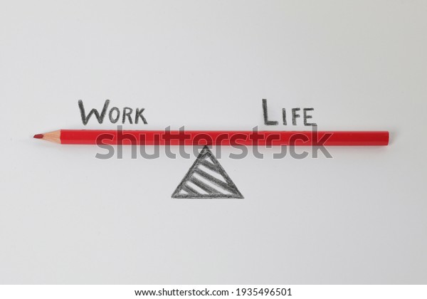 Work-Life-Balance. Work life balance diagram drawn\
using red\
pencil